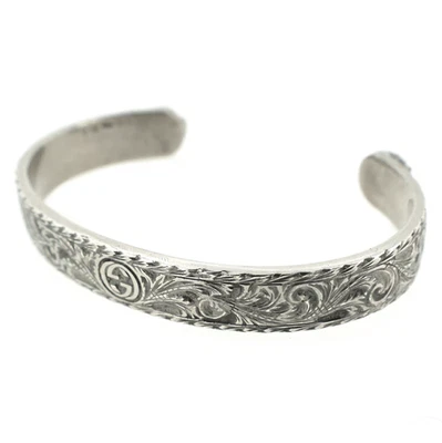 GUCCI Interlocking G Arabesque Tiger Head Bracelet 6.3" Silver 925 Auth #60-1 - Image 1 of 4