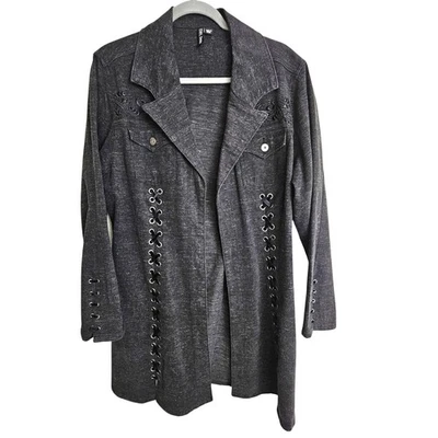 Chaqueta vaquera ETHYL para mujer Steampunk gótica Longline plumero talla XXL gris con cordones Foto 1 de 4