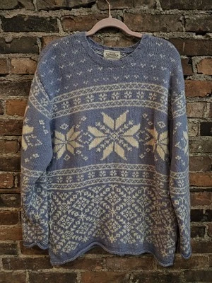 De colección Sonoma XL Mezcla de Lana Tejido Copo de Nieve Geométrico Fair Isle Azul Nórdico Foto 1 de 4