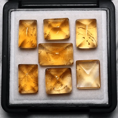 Lot 7 Pcs Sugarloaf Natural Madeira Citrine Untreated 12-16mm Cabochon Gemstones - Image 1 of 4