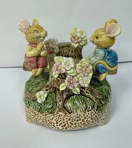 Vintage Otagiri Japan Music Box Hand Painted “Play-Mates” Mice On See Saw Works - Picture 1 of 9