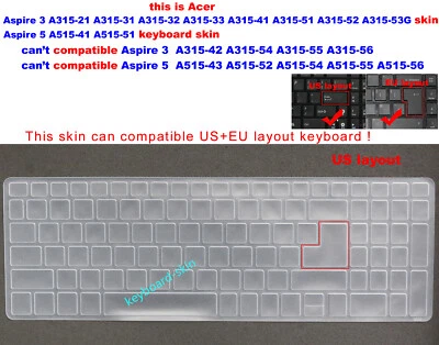 Keyboard Skin Cover for Acer Aspire 3 A315-21-31-32-33-41-51-52-53 A515-41-51 - Image 1 of 4