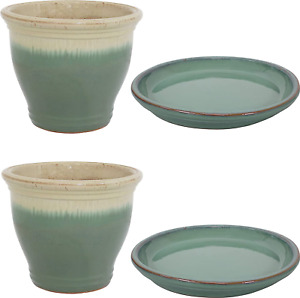 Studio Set of Two 15-Inch Ceramic Flower Pot Planters with Drainer and Holes and