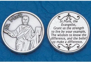 Saint St. Mark with Prayer - Silver tone Pocket Coin - Picture 1 of 4