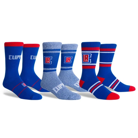 Los Angeles LA Clippers NBA Large Mens Socks Fits 6-12 PKWY Baseline 3 Pack Crew Cover