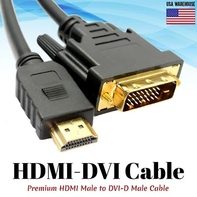 HDMI Male to DVI-D Male Cable 1.5ft 3ft 6ft 10ft 25ft Monitor HDMI-DVI DVI HDTV - Image 1 of 3