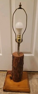Rustic Wood Table Lamp, Cabin, No Shade Included, 28in Tall, Plug In, Pull Chain - Picture 1 of 6