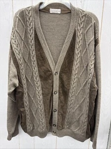 Norm Thompson Men's Large Merino Wool Suede Leather Cardigan Sweater Brown VTG - Picture 1 of 7