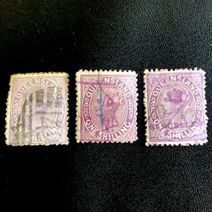 1890-1900 QUEENSLAND 1s STAMP SHADES-SHILLINGS-QUEEN VICTORIA-USED - Picture 1 of 5