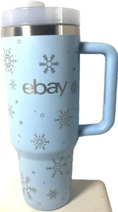 NEU EBay Swag 40 Unzen Reisebecher blau mit Schneeflocken Becher Wasser Kaffee Neu im Karton - Bild 1 von 7