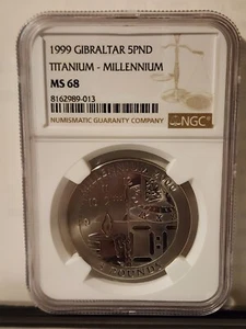 1999 GIBRALTAR 5PND TITANIUM - MILLENNIUM - NGC MS68 - Picture 1 of 4