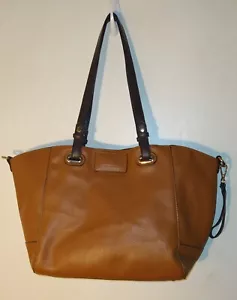G.H. BASS TAN/CARAMEL COLOR LARGE TOTE STYLE HANDBAG DARK BROWN TRIM/INTERIOR - Picture 1 of 12
