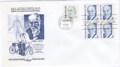 USPS FDC #2170 1986 3¢ Paul Dudley White Block of 4 Artmaster ST2657 - Image 1 of 2