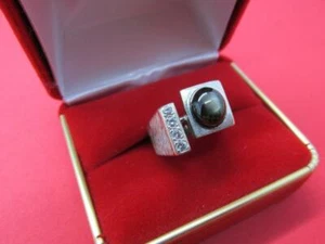 14k Solid White Gold Black Sapphire Diamond Ring Hallmark 14k Sz 6.5 1970s Circa - Picture 1 of 12