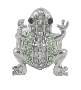 Anillo elástico rana plateada con cristales verdes y transparentes #R1163 - Imagen 1 de 3