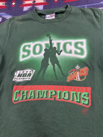 Vtg Seattle Sonics Supersonics 1996 NBA Finals Graphic Shirt Size L Cover