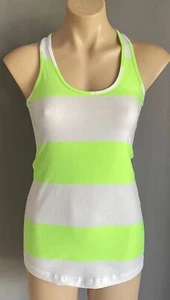 LULULEMON Tank Top Neon Green White Stripe Racer Back Sports Sz 10 Active Gym - Picture 1 of 8