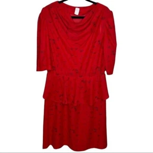 Vintage Lino's Cowl Neck Red and Black Knee Length Dress Size 16 - Picture 1 of 11
