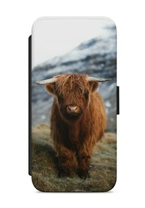Scottish Highland Cattle Baby Cow Wild PU Leather Flip Wallet Phone Case   - Picture 1 of 4