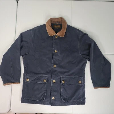 De colección Timberland Hombres XL Azul Marino Lona Granero/Cúcleo Chaqueta/Abrigo Cuello Pana Foto 1 de 4
