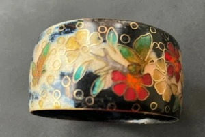 Vintage Cloisonne Enamel Bangle Bracelet Floral Butterflies Sz S-M - Picture 1 of 12