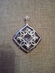 Beautiful Large 925 Sterling Silver Purple Agate Pendant Square With Hearts - Picture 1 of 10