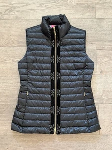 Lilly Pulitzer Noella Weste schwarz Preppy Jewel Reißverschluss Daunen Puffer S Freizeit Preppy - Bild 1 von 9