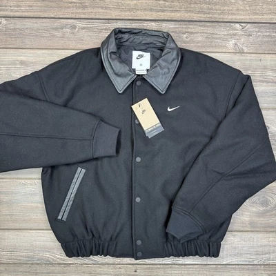Nike Solo Swoosh шерсти Varsity куртка кожи черный мужчин маленький FZ1168-010 новый $250 - Изображение 1 из 4