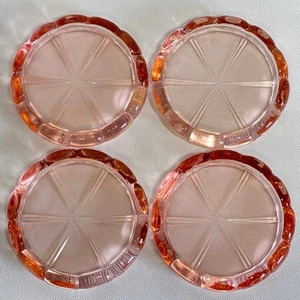 Vintage Peach Pink Depression Glass Coasters 3.75in Dia. Spoke Pattern Set of 4 - Picture 1 of 10
