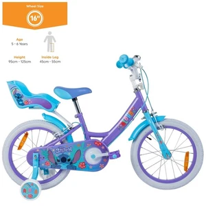 Bicicleta para niños Disney Stitch de 16 pulgadas con porta muñecas [azul y púrpura] - Imagen 1 de 9