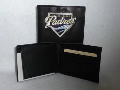 SAN DIEGO PADRES   Embroidered Leather BiFold WALLET   New  black - Image 1 of 4