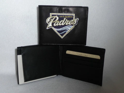 SAN DIEGO PADRES   Embroidered Leather BiFold WALLET   New  black Cover