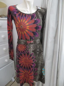 Desigual Brown and orange jersey dress size M UK 10 BNWT - Picture 1 of 11