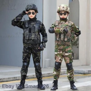 New Kid Child Outdoor Tactical Suit Uniforms Boy Girl Camo Tops+Pant Outfits Set - Picture 1 of 21