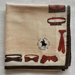 Vintage Handkerchief Cream Polka Dot Cotton Border Tie Bow Tie Pocket Square 18" - Picture 1 of 3