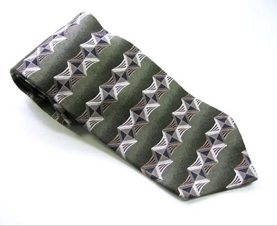 Henry Grethel Neck Tie OLIVE GREEN BLUE Grey White Gray Lines 100% Silk Necktie  - Image 1 of 4