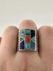 Native American multi stone 925 Sterling Silver Ring Size 12