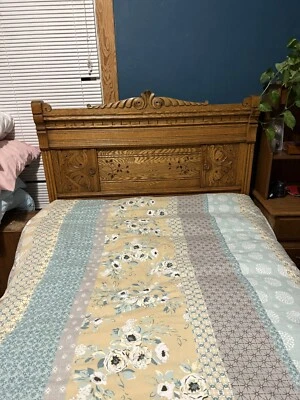 Cabecero antiguo, rieles laterales, pie de cama extra elegante roble tamaño doble P/U solamente Foto 1 de 4