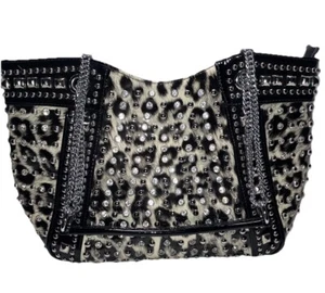 *Handbag Express Animal Print Embossed Rhinestone Black Bling Shoulder Bag Tote - Picture 1 of 11