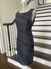 Calvin Klein Tweed Sheath Dress With Side Zippers Size 10 Navy Blue Silver
