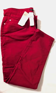 Pantalones de mezclilla EILEEN FISHER $178 NUEVOS rojos de algodón orgánico ajustados al tobillo elásticos sarga crismon - Imagen 1 de 17