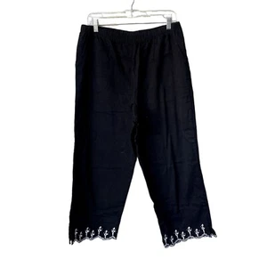 Quacker Factory Embroidered Pull On Cropped Ankle Pants Size L Flamingo Novelty - Picture 1 of 8