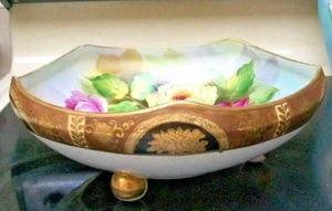 1921-40 Noritake FIRST EXPORT Roses Heavily Gilt Three Footed Five Point Ashtray - Picture 1 of 11
