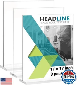 3 Pack 11 x 17 Inches Acrylic Sign Holder - Clear T Shaped Table Menu Display - Picture 1 of 5