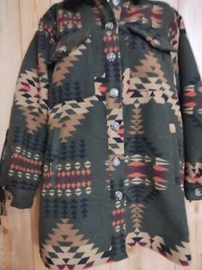 L.I.F.E. Aztec Jacket Women Size Medium Fringe Button  Green And Tan Shirt - Picture 1 of 20