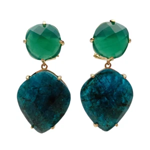 Green Agate Blue Apatite Genuine Stone Dangle Stud Earrings Unique Earrings - Picture 1 of 6