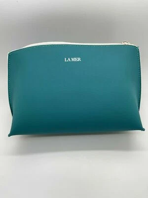 Bolsa de viagem nova em folha La Mer verde/branco maquiagem cosmética zíper completo - Imagem 1 de 2