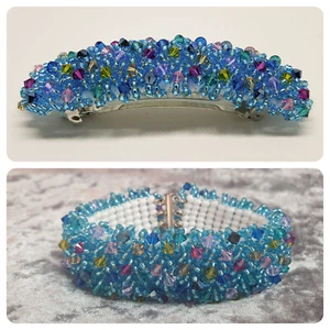 Damen Schmuck-Set Haarspange 8cm und Armband 19cm Magic Carpet Aqua handmade - Bild 1 von 5