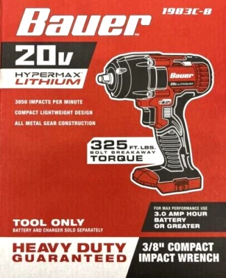 (NEW) BAUER 20v Cordless 3/8 In. Compact Impact Wrench (TOOL ONLY) SALE !!!!!! - Image 1 of 2
