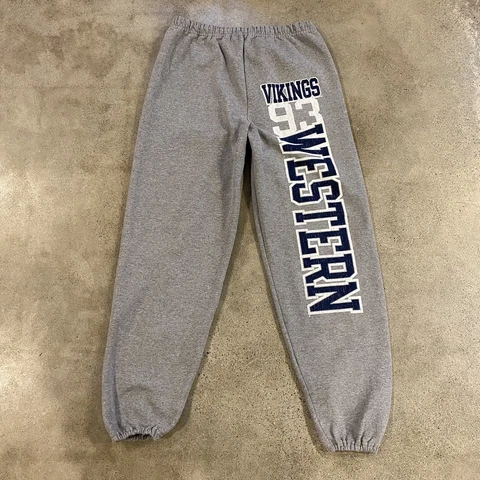 Vtg 90s 93 Jerzees Sweatpants Joggers L College Spell Out WESTERN VIKINGS Cover
